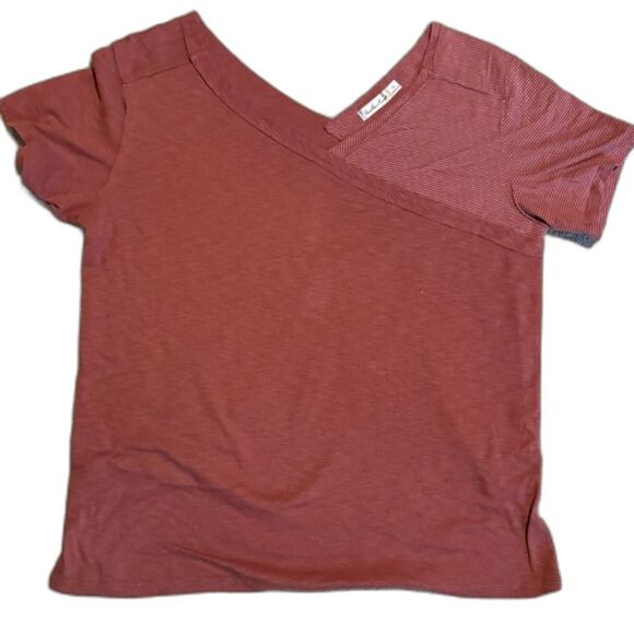 Short Sleeve Rust Solid and Striped V Neck Shirt XL - Picture 1 of 7